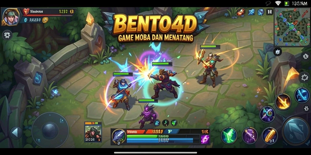 Tangkapan layar gameplay BENTO4D menampilkan aksi seru dalam pertempuran MOBA.