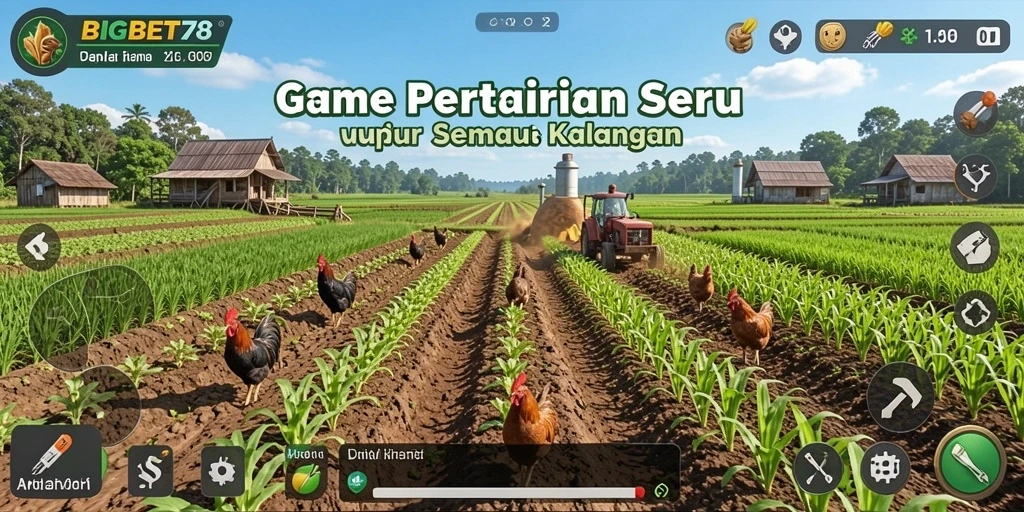 Screenshot bermain BIGBET78 yang menampilkan kebun yang subur.