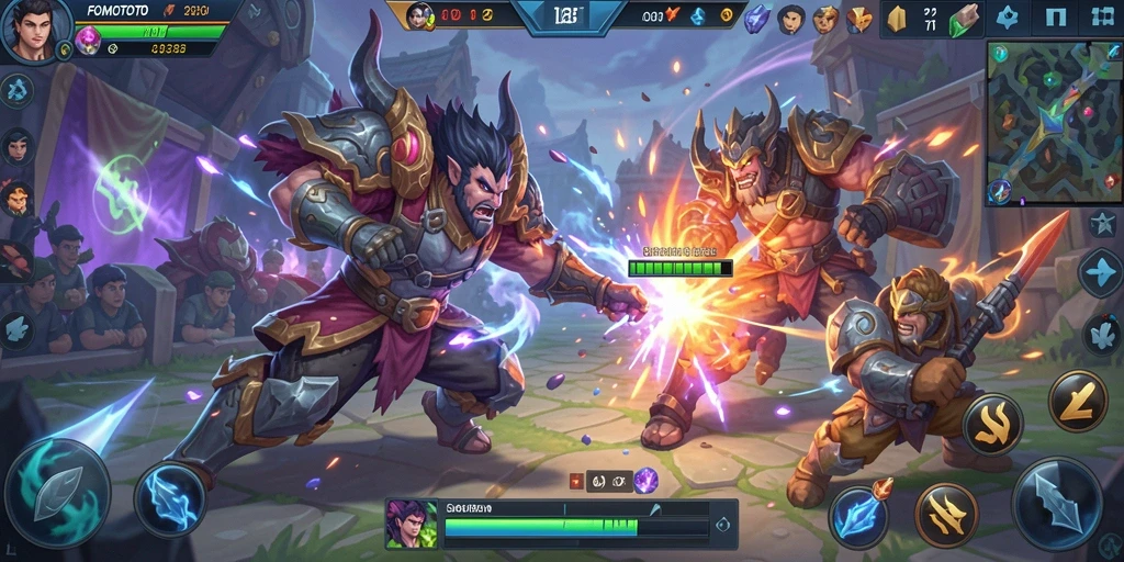 Tampilan gameplay seru dari FOMOTOTO dalam pertempuran tim.