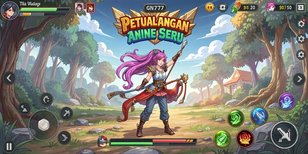 Aktivitas gameplay seru dengan karakter anime menarik.