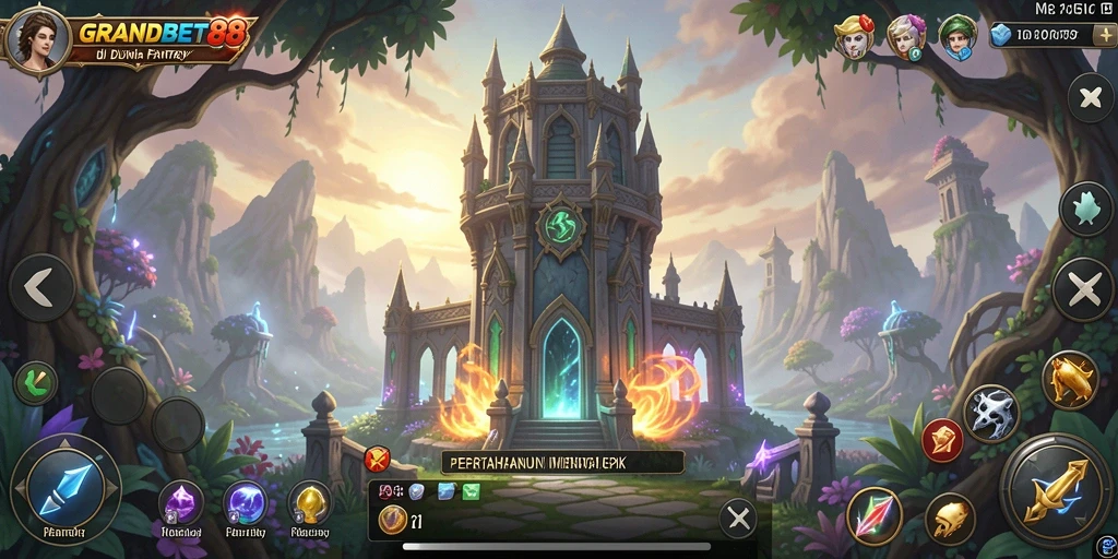 Tampilan aksi seru dalam gameplay Tower Defense di GRANDBET88.