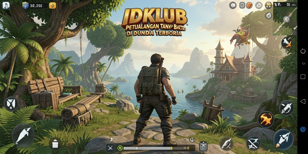Tampilan gameplay IDKLUB dengan pemandangan indah dunia terbuka.