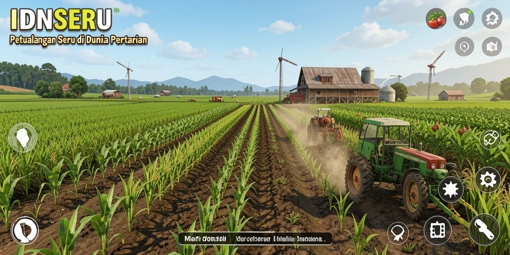 Tangkapan layar utama dari gameplay <strong>IDNSERU</strong> menunjukkan aktivitas bertani yang menggembirakan.
