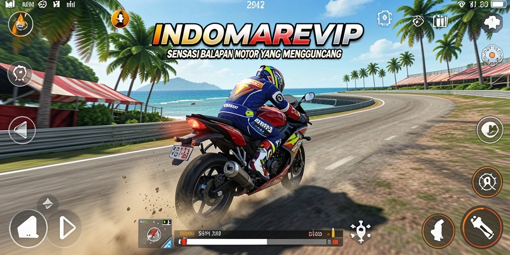 Tampilan gameplay balap motor yang mendebarkan di INDOMAREVIP.