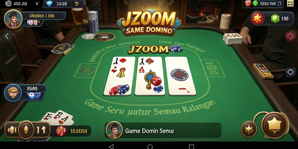 Screenshot utama J200M menampilkan gameplay domino yang seru dan menantang.