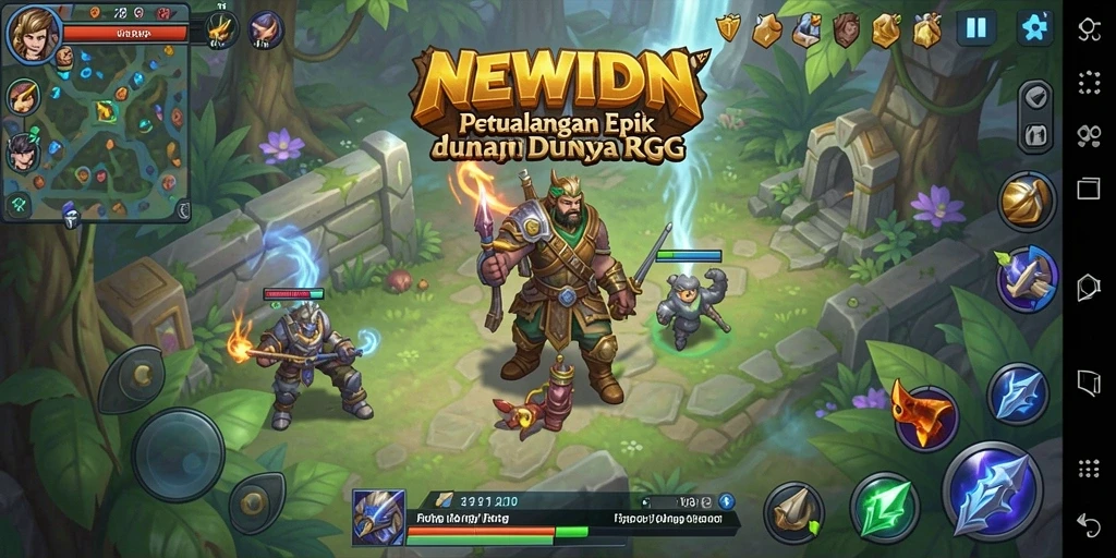 Screenshot gameplay NEWIDN menampilkan aksi epik dalam pertempuran RPG.