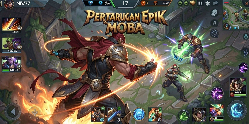 Gameplay seru NV77 dalam arena MOBA yang menegangkan.