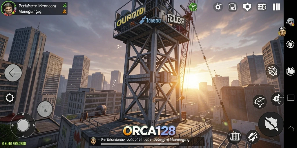 Tangkapan layar permainan ORCA128 menampilkan aksi Tower Defense yang intens.