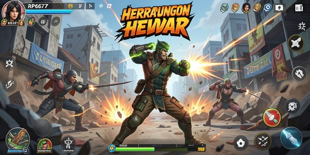 Screenshot dari gameplay intens RP6677 di arena pertarungan.