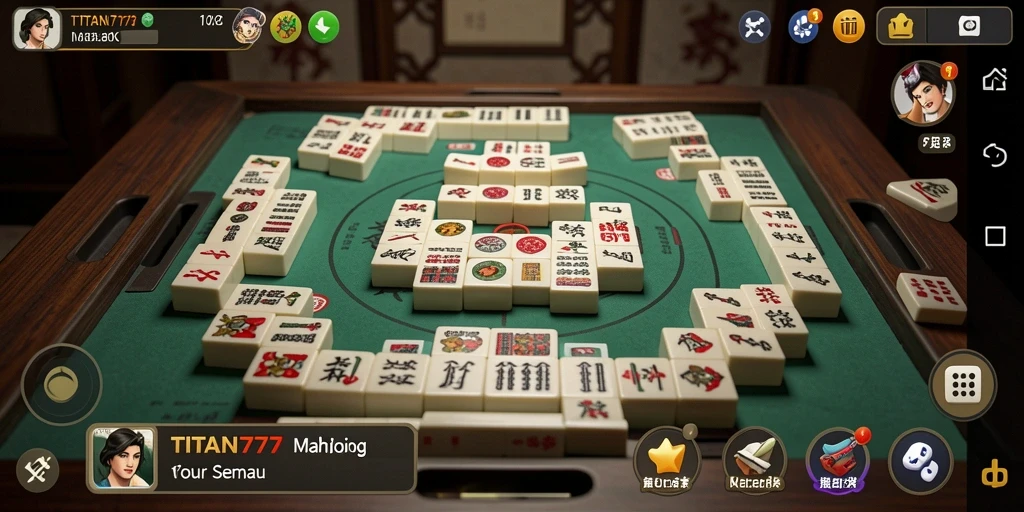 Screenshot gameplay TITAN777 menampilkan suasana permainan Mahjong yang seru.