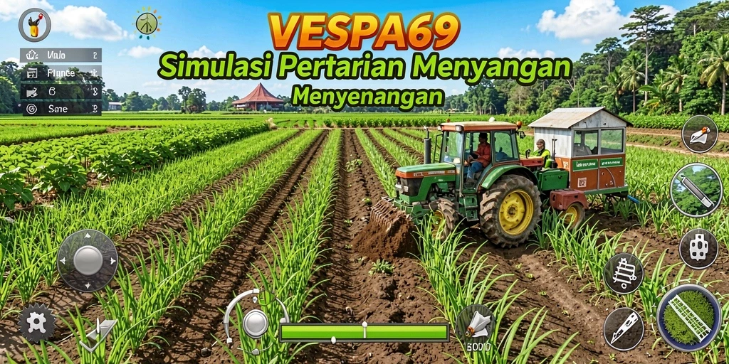 Tampilan gameplay VESPA69 dengan suasana pertanian yang cerah dan mengasyikkan.